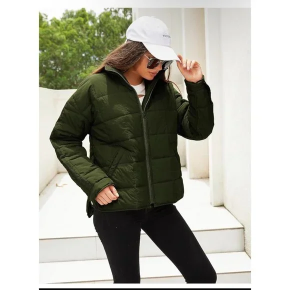 Huaqiao Womens Quilted Puffer Jackets Lightweight Zipper Short Padded Coat - Picture 4 of 9